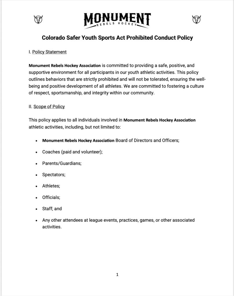 CO Safer Sports Prohibited Behavior 1